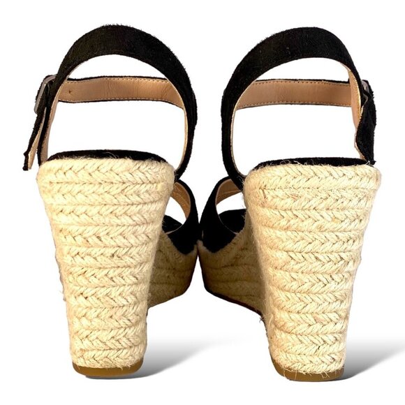 Vicki-Vicki Wedge Heel Sandals Womens 8 Black Suede Jute Ankle Strappy Platform - Picture 6 of 8
